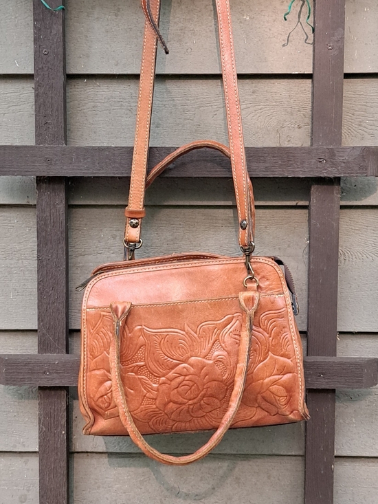 Patricia Nash Handbags - Patricia Nash Embossed Floral Leather Shoulder Bag - Brown